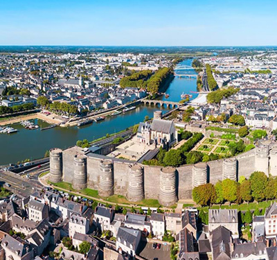 aerial shot of Angers, France