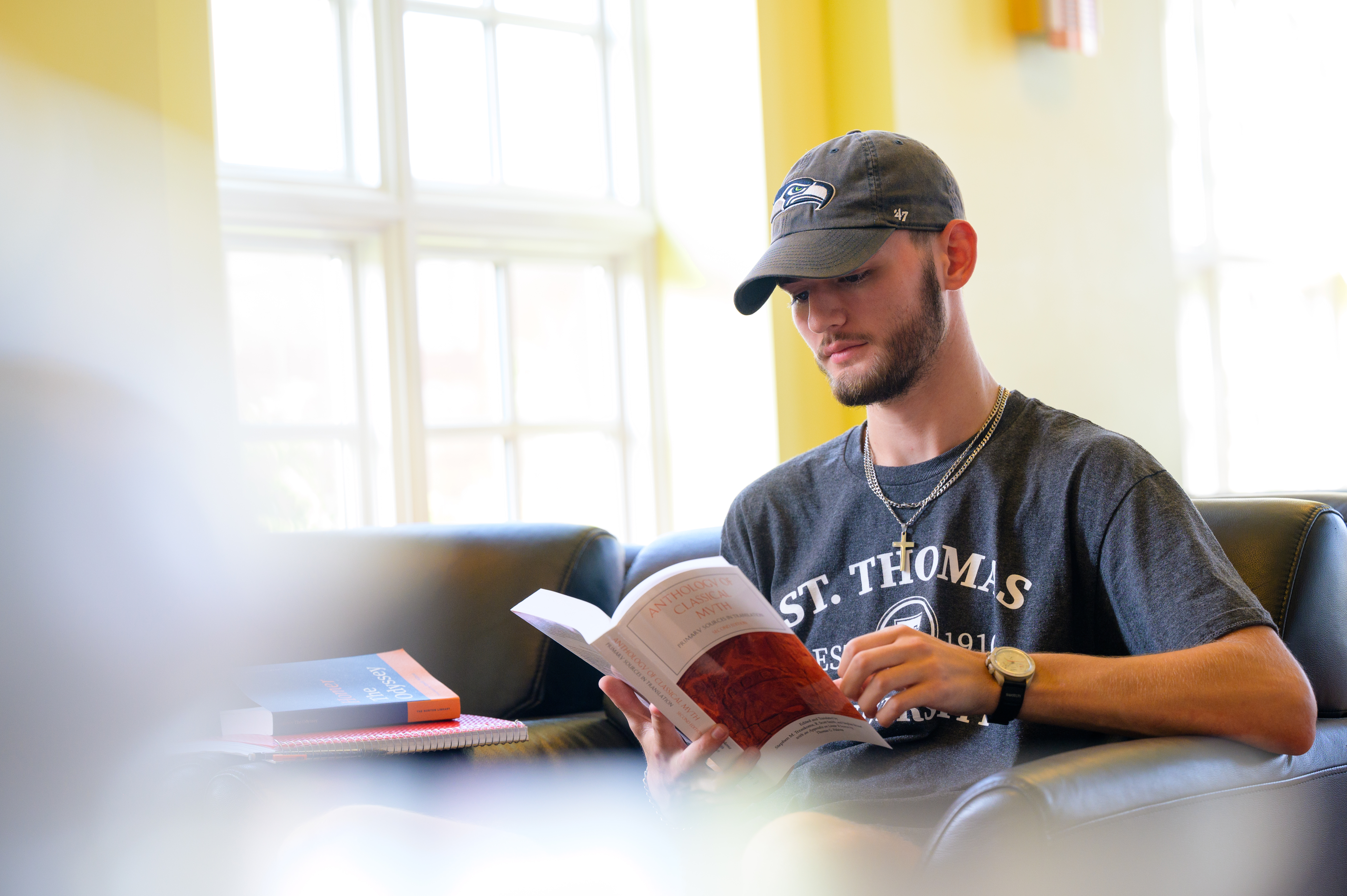 Student reading in study hall