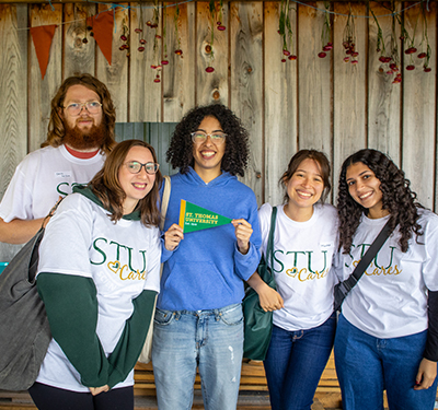 Students at Hayes Farm wearing STU Cares shirts