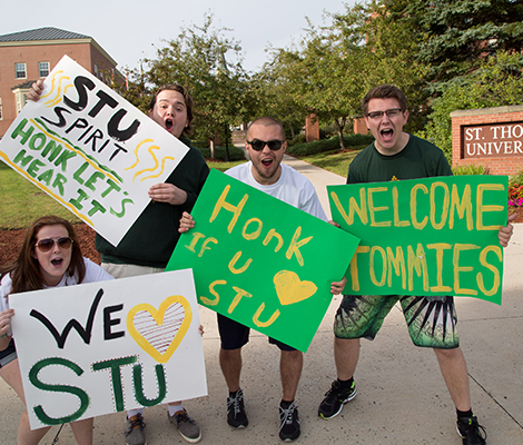 Photo of students welcoming first-year students